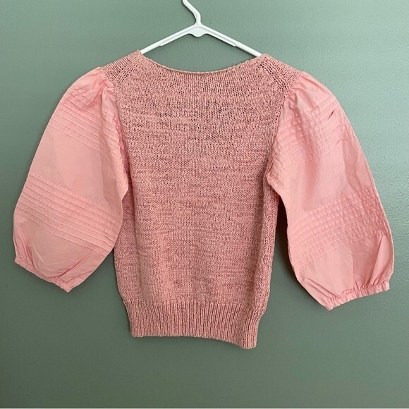 la vie rebecca taylor poplin blouse babydoll top peach pink knit v-neck preppy - Picture 2 of 14